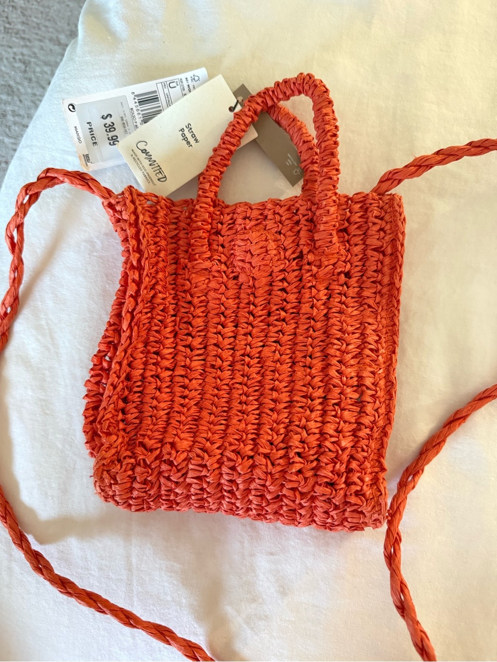 Straw Crossbody Bag - Orange